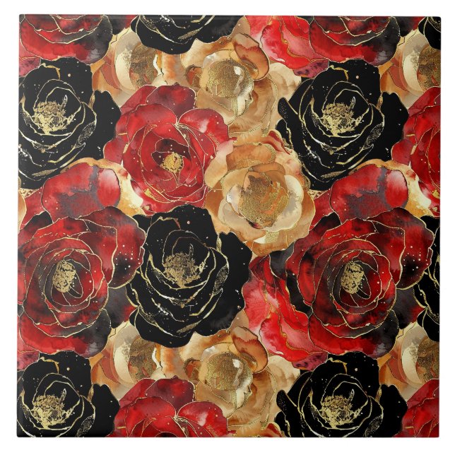 Red Gold Black Floral Tile (Front)