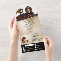 Red gold black masquerade wedding carnival chic 