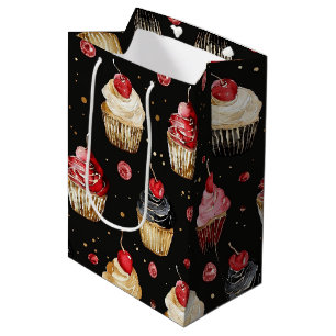 Red Gold Black Pink Cupcakes Cherry Birthday Medium Gift Bag
