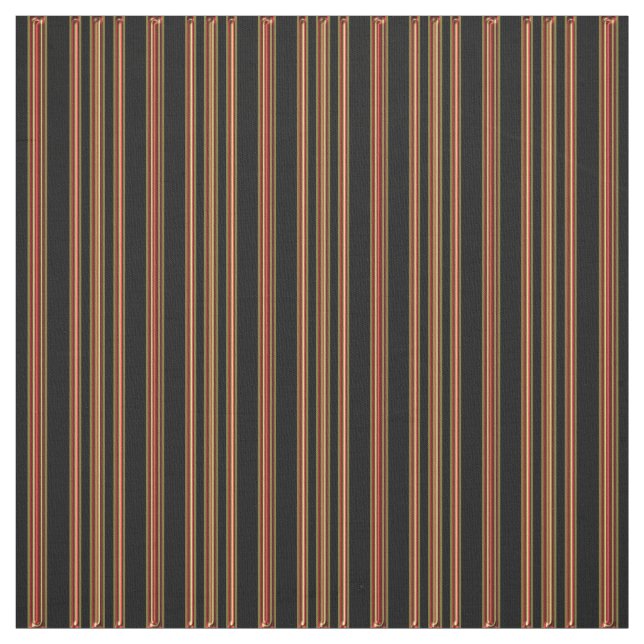 Red Gold Black Striped Print Fabric (Swatch)