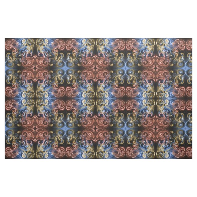 red gold blue black Fabric, colourful house Fabric (Fat Quarter)