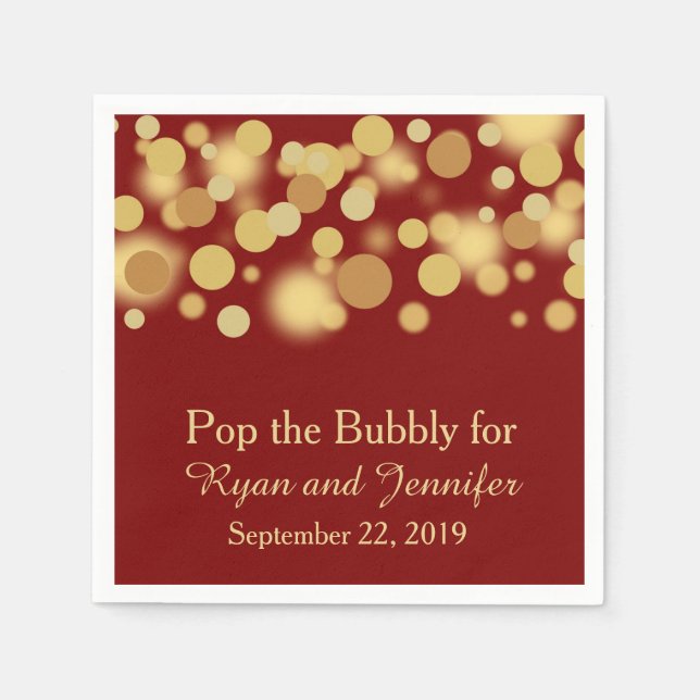 Red Gold Bokeh Personalised Wedding Napkins (Front)