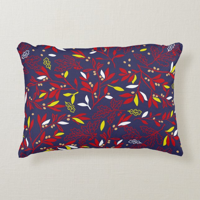 Red Gold Botanical Autumn Leaves Decorative Cushion (Front)