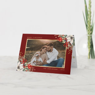Red Gold Botanical Photo Christmas Card