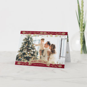 Red Gold Botanical Photo Christmas Card