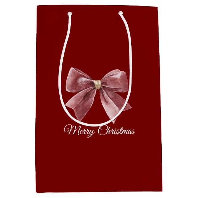 Red Gold Bow Christmas Medium Gift Bag (Front)