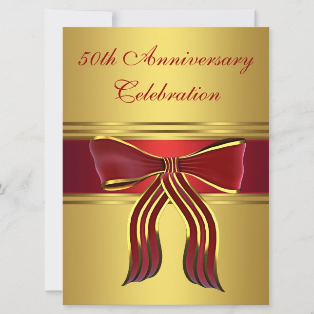 Red Gold Bow Gold 50th Wedding Anniversary Invitation (Front)
