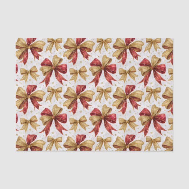 Red Gold Bows Christmas Tissue Paper (Front)