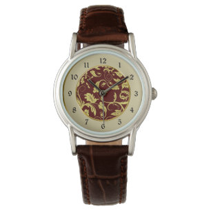 Red Gold Brocade Pattern Watch