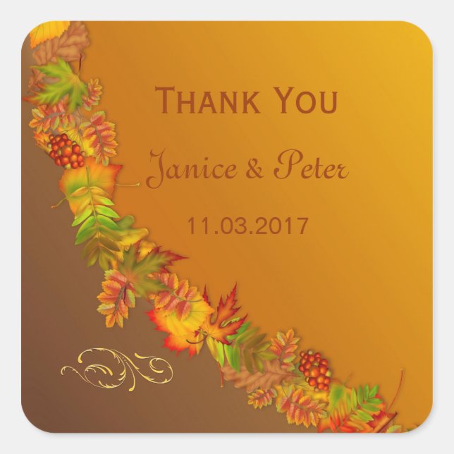 Red Gold Brown fall leaves Wedding Sticker (Front)