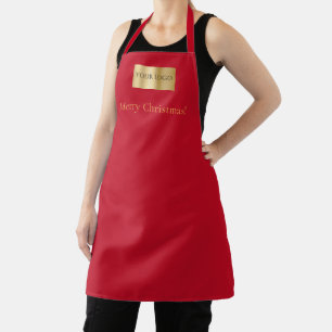Red gold business logo Christmas Apron