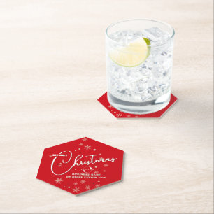 Red Gold Business logo Company Christmas snow Paper Coaster