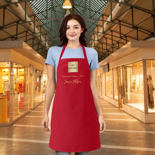 Red gold business logo name signature apron (Creator Uploaded)