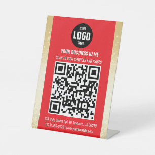 Red & Gold Business QR Code Pedestal Sign
