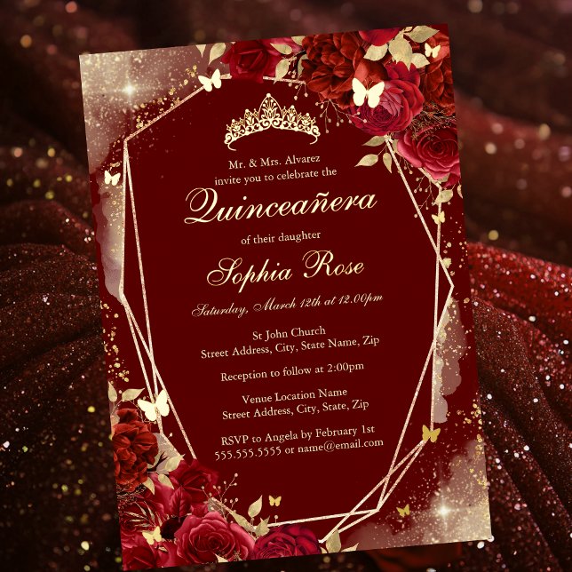 Red Gold Butterfly Floral Quinceanera (Creator Uploaded)