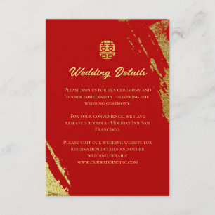 Red gold calligraphy brush stroke chinese wedding enclosure card
