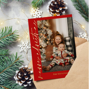 Red Gold Calligraphy Photo Merry Christmas