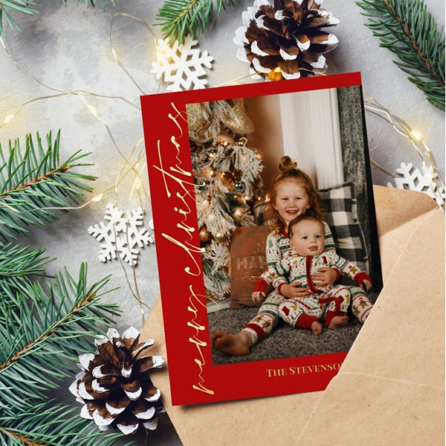 Red Gold Calligraphy Photo Merry Christmas (Creator Uploaded)