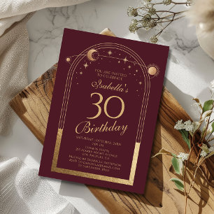 Red Gold Celestial 30th Birthday Party Invitation