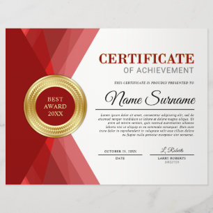 Red & Gold Certificate of Achievement Award