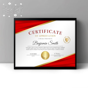 Red & Gold Certificate of Appreciation Award