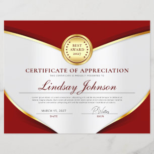 Red & Gold Certificate of Appreciation Flyer