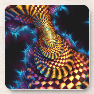 Red & Gold Checkered Mandelbrot Fractal Coaster