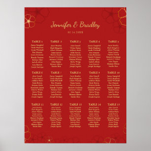 Red Gold Cherry Bloss Seating Chart   Custom
