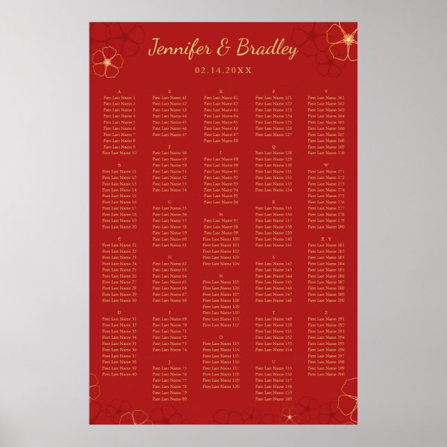 Red Gold Cherry Bloss Seating Chart | Custom (Front)