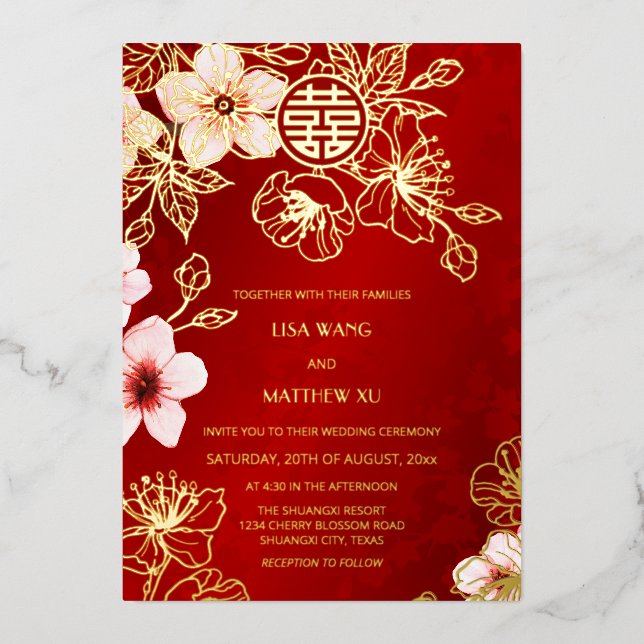 Red Gold Cherry Blossom Chinese Wedding (Front)