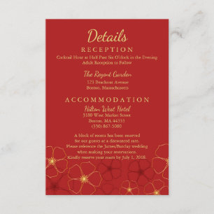 Red Gold Cherry Blossoms Wedding Details Enclosure Card