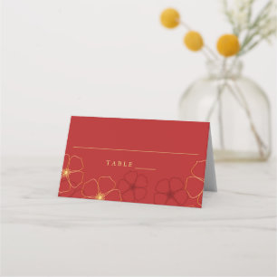 Red & Gold Cherry Blossoms Wedding Place Card
