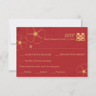 Red & Gold Cherry Blossoms Wedding RSVP Card