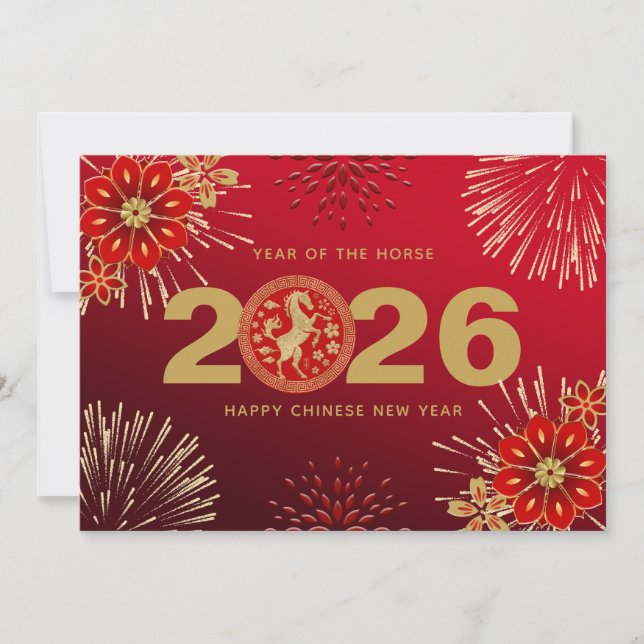 Red Gold Chinese New Year of the Horse Holiday Card (Front)