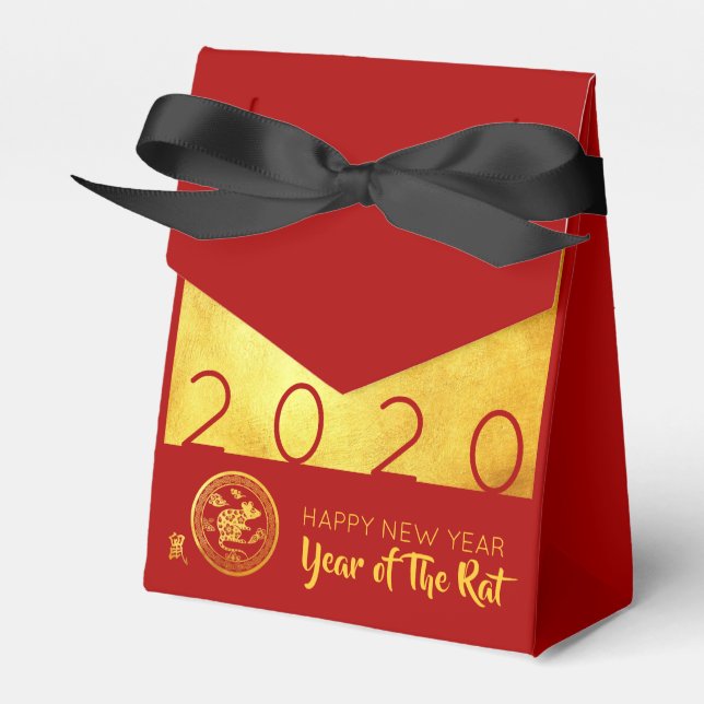 Red Gold Chinese Rat paper-cut 2020 TFB Favour Box (Front Side)