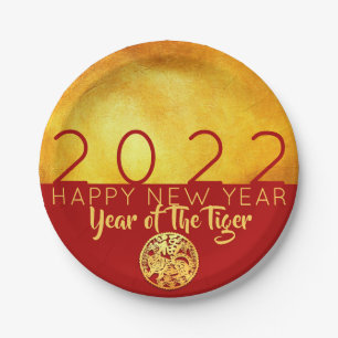 Red Gold Chinese Tiger paper-cut 2022 PP Paper Plate