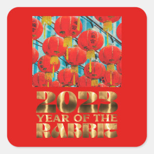Red Gold Chinese Water Rabbit New Year Square Sticker