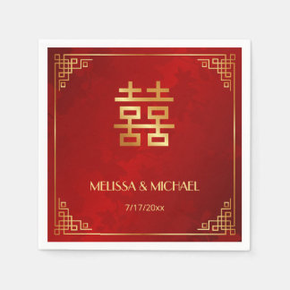 Red Gold Chinese Wedding Custom Napkin