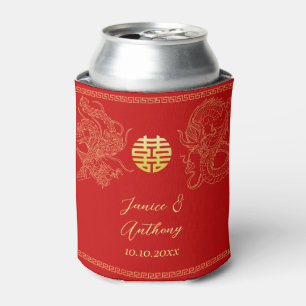 Red gold Chinese wedding dragon and phoenix Can Cooler
