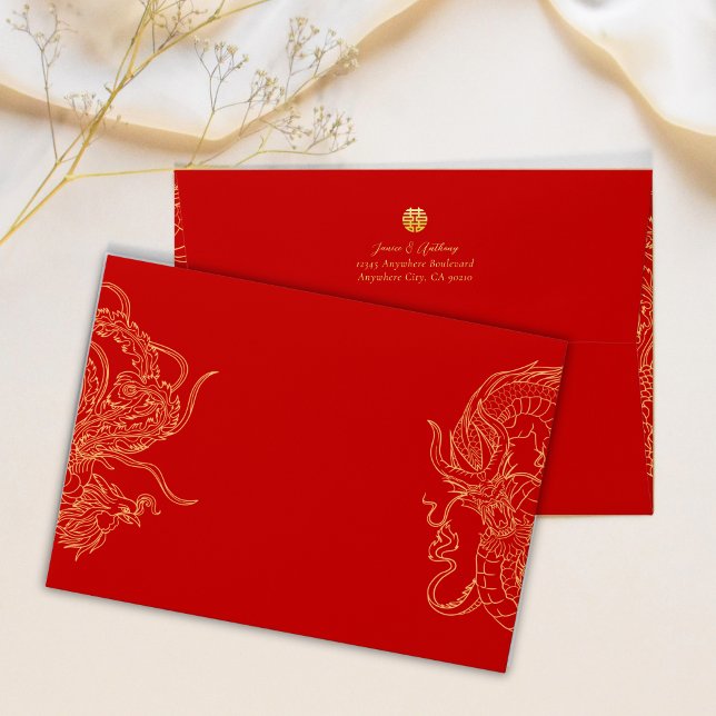Red gold Chinese wedding dragon phoenix Envelope (Creator Uploaded)