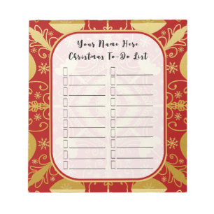Red & Gold Christmas Checklist Holiday To-Do List Notepad