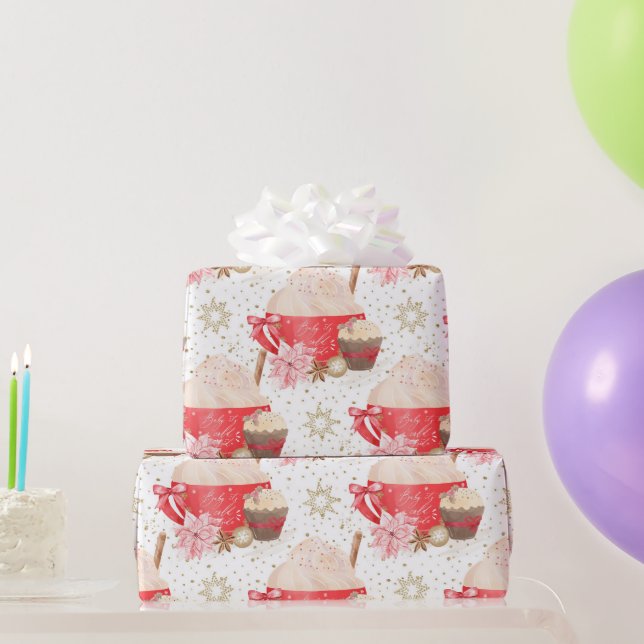 Red & Gold Christmas Cocoa Dessert Pattern Wrapping Paper (Party Gifts)