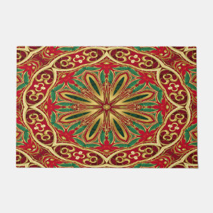Red Gold Christmas Holiday Doormat
