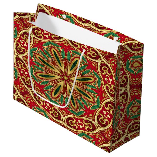 Red Gold Christmas Holiday Gift Bag (Front Angled)