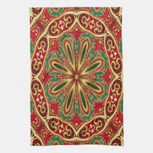 Red Gold Christmas Holiday Kitchen Towel