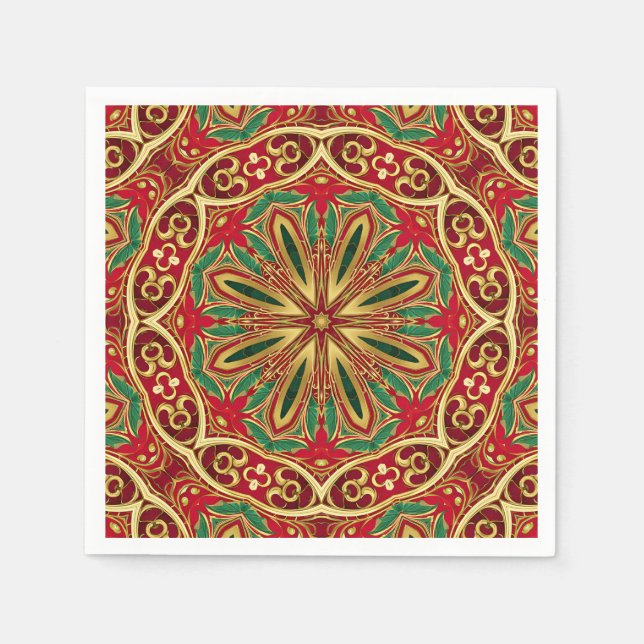 Red Gold Christmas Holiday Napkin (Front)