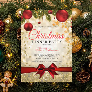 Red Gold Christmas Holiday Party Invitation