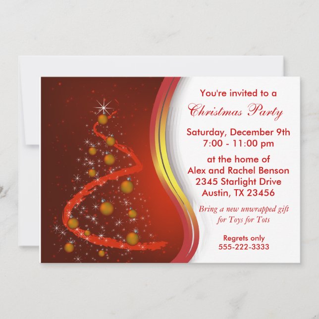 Red Gold Christmas Holiday Party Invitation (Front)