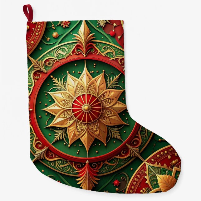 Red Gold Christmas Holiday Stocking (Front)