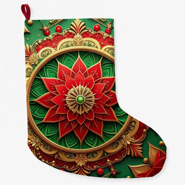 Red Gold Christmas Holiday Stocking (Front)
